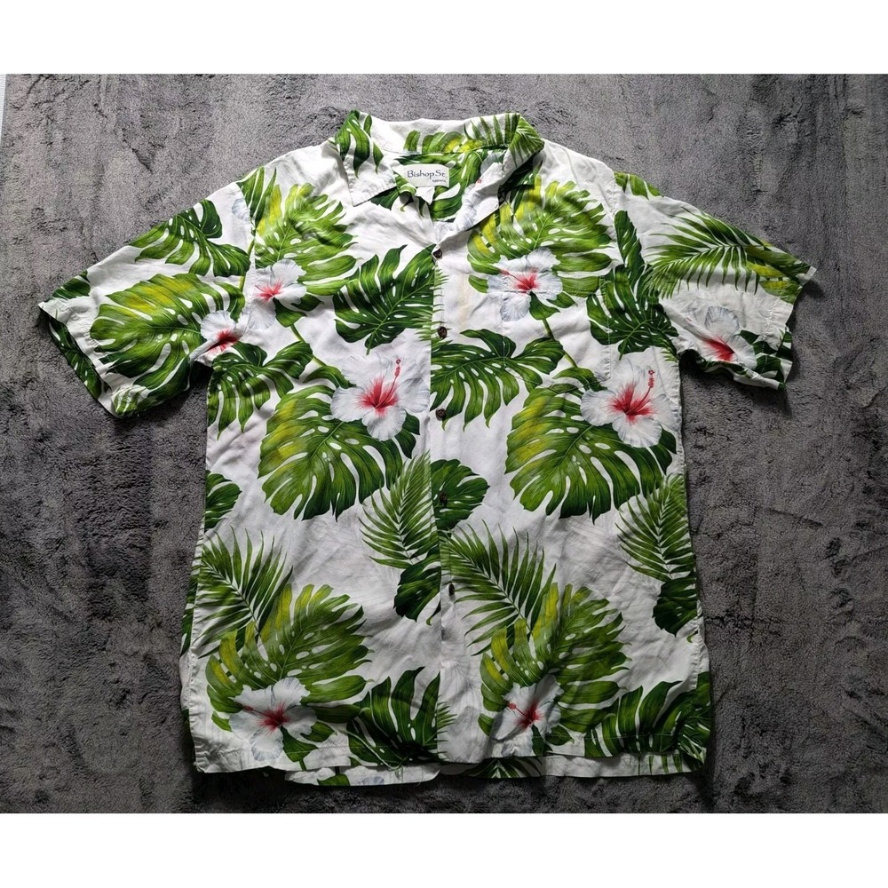Bishop St Apparel Short Sleeve Hawaiian Shirt Men's Size Large Made In USA